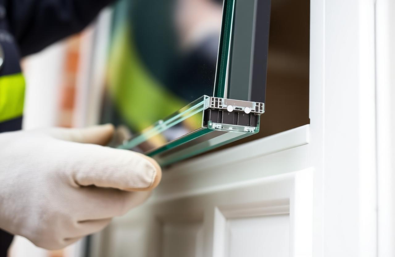 Glazier replacing a misted double-glazed sealed unit in a uPVC window frame